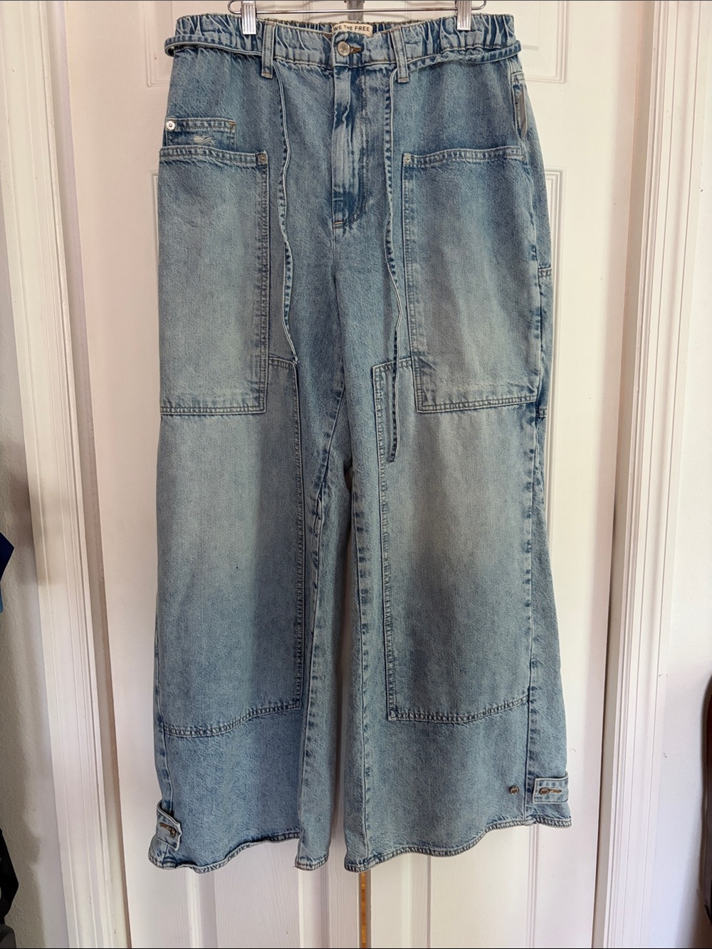 We The Free Light Blue Wide-Leg Flare Jeans with Patch Pockets